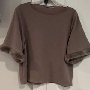 Zara faux fur trim top size Large